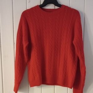Lands' End Cable Crewneck Sweater Lambs Wool Cable Knit Red Sweater